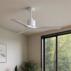 Urban Ambiance - Ceiling Fan - UMC9423 Industrial Indoor/Outdoor Ceiling Fan, 12" (Plus Downrod) H x 52" W x 52" D, Matte White Finish, Breecelyn Collection - 