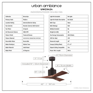 Urban Ambiance - Ceiling Fan - UMC9424 Modern Indoor/Outdoor Ceiling Fan, 12