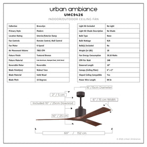 Urban Ambiance - Ceiling Fan - UMC9426 Modern Indoor/Outdoor Ceiling Fan, 12