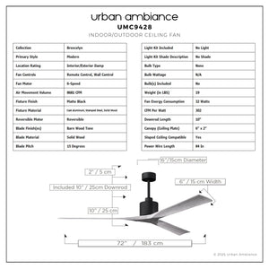 Urban Ambiance - Ceiling Fan - UMC9428 Modern Indoor/Outdoor Ceiling Fan, 12