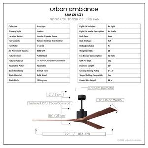 Urban Ambiance - Ceiling Fan - UMC9431 Modern Indoor/Outdoor Ceiling Fan, 12
