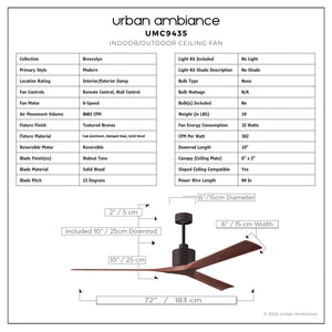 Urban Ambiance - Ceiling Fan - UMC9435 Modern Indoor/Outdoor Ceiling Fan, 12