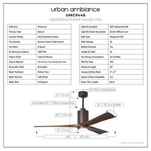 Urban Ambiance - Ceiling Fan - UMC9446 Natural Indoor/Outdoor Ceiling Fan, 14