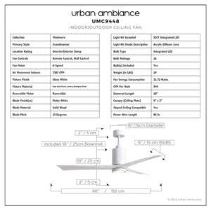 Urban Ambiance - Ceiling Fan - UMC9448 Scandinavian Indoor/Outdoor Ceiling Fan, 14