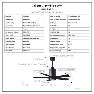 Urban Ambiance - Ceiling Fan - UMC9450 Farmhouse Indoor/Outdoor Ceiling Fan, 14