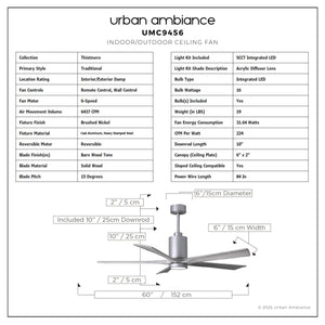 Urban Ambiance - Ceiling Fan - UMC9456 Traditional Indoor/Outdoor Ceiling Fan, 14