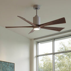 Urban Ambiance - Ceiling Fan - UMC9459 Urban Loft Indoor/Outdoor Ceiling Fan, 14" (Plus Downrod) H x 60" W x 60" D, Brushed Nickel Finish, Thistmere Collection - 