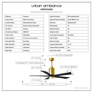 Urban Ambiance - Ceiling Fan - UMC9460 Modern Farmhouse Indoor/Outdoor Ceiling Fan, 14