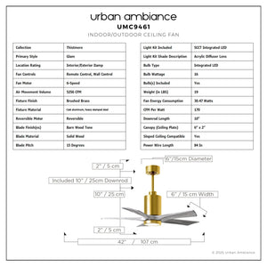 Urban Ambiance - Ceiling Fan - UMC9461 Glam Indoor/Outdoor Ceiling Fan, 14