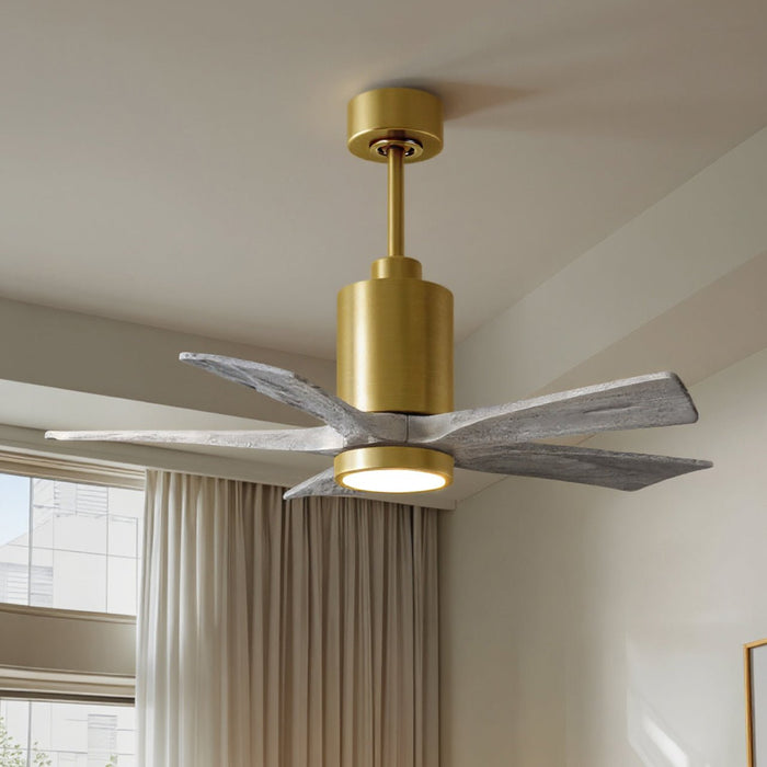 UMC9461 Glam Indoor/Outdoor Ceiling Fan, 14" (Plus Downrod) H x 42" W x 42" D, Brushed Brass Finish, Thistmere Collection