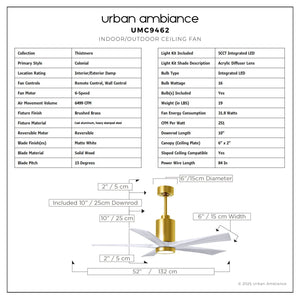 Urban Ambiance - Ceiling Fan - UMC9462 Colonial Indoor/Outdoor Ceiling Fan, 14