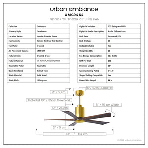 Urban Ambiance - Ceiling Fan - UMC9464 Farmhouse Indoor/Outdoor Ceiling Fan, 14