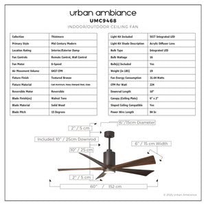 Urban Ambiance - Ceiling Fan - UMC9468 Mid Century Modern Indoor/Outdoor Ceiling Fan, 14