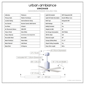 Urban Ambiance - Ceiling Fan - UMC9469 Modern Farmhouse Indoor/Outdoor Ceiling Fan, 14
