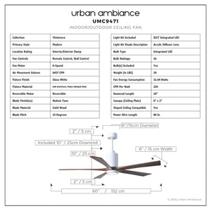 Urban Ambiance - Ceiling Fan - UMC9471 Modern Indoor/Outdoor Ceiling Fan, 14