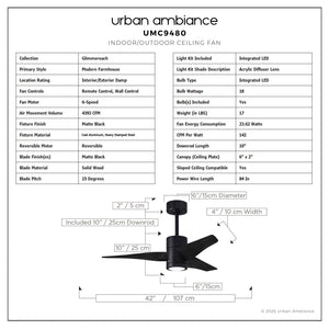 Urban Ambiance - Ceiling Fan - UMC9480 Modern Farmhouse Indoor/Outdoor Ceiling Fan, 12