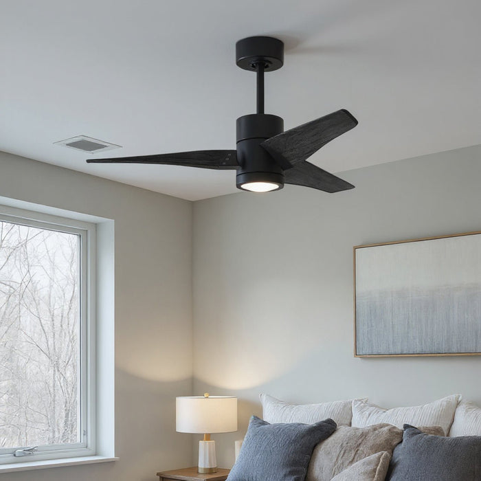UMC9480 Modern Farmhouse Indoor/Outdoor Ceiling Fan, 12" (Plus Downrod) H x 42" W x 42" D, Matte Black Finish, Glimmereach Collection