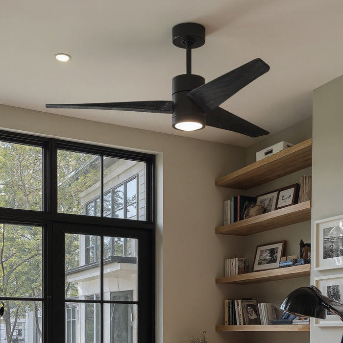 UMC9481 Colonial Indoor/Outdoor Ceiling Fan, 12" (Plus Downrod) H x 52" W x 52" D, Matte Black Finish, Glimmereach Collection