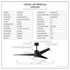 Urban Ambiance - Ceiling Fan - UMC9482 Transitional Indoor/Outdoor Ceiling Fan, 12