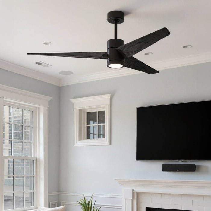 UMC9482 Transitional Indoor/Outdoor Ceiling Fan, 12" (Plus Downrod) H x 60" W x 60" D, Matte Black Finish, Glimmereach Collection