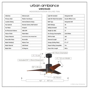 Urban Ambiance - Ceiling Fan - UMC9483 Modern Farmhouse Indoor/Outdoor Ceiling Fan, 12