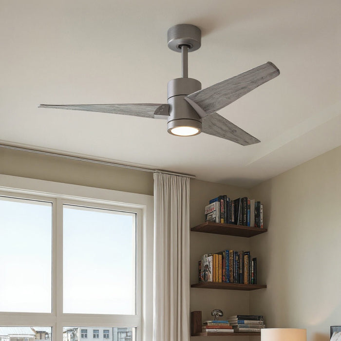 UMC9484 Industrial Indoor/Outdoor Ceiling Fan, 12" (Plus Downrod) H x 52" W x 52" D, Brushed Nickel Finish, Glimmereach Collection