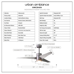 Urban Ambiance - Ceiling Fan - UMC9484 Industrial Indoor/Outdoor Ceiling Fan, 12