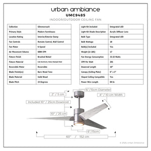 Urban Ambiance - Ceiling Fan - UMC9485 Modern Farmhouse Indoor/Outdoor Ceiling Fan, 12
