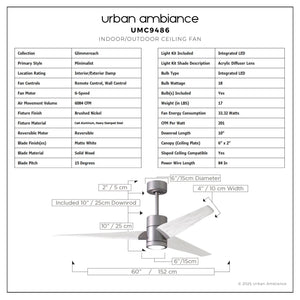 Urban Ambiance - Ceiling Fan - UMC9486 Minimalist Indoor/Outdoor Ceiling Fan, 12