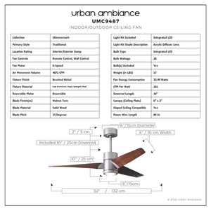 Urban Ambiance - Ceiling Fan - UMC9487 Traditional Indoor/Outdoor Ceiling Fan, 12