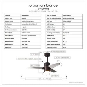 Urban Ambiance - Ceiling Fan - UMC9488 Colonial Indoor/Outdoor Ceiling Fan, 12