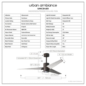 Urban Ambiance - Ceiling Fan - UMC9489 Farmhouse Indoor/Outdoor Ceiling Fan, 12