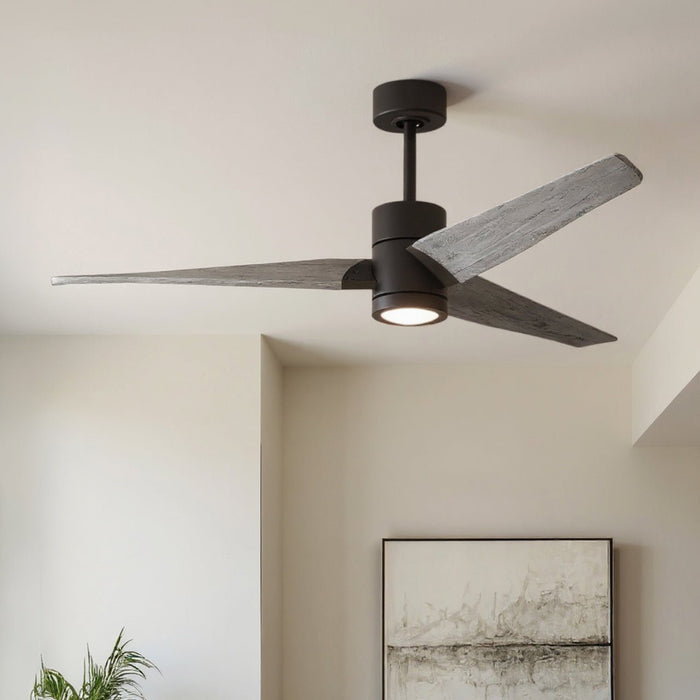 UMC9489 Farmhouse Indoor/Outdoor Ceiling Fan, 12" (Plus Downrod) H x 60" W x 60" D, Textured Bronze Finish, Glimmereach Collection