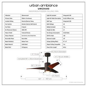 Urban Ambiance - Ceiling Fan - UMC9490 Modern Farmhouse Indoor/Outdoor Ceiling Fan, 12