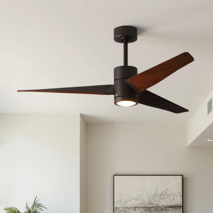 UMC9491 Mid Century Modern Indoor/Outdoor Ceiling Fan, 12" (Plus Downrod) H x 60" W x 60" D, Textured Bronze Finish, Glimmereach Collection