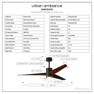 Urban Ambiance - Ceiling Fan - UMC9491 Mid Century Modern Indoor/Outdoor Ceiling Fan, 12