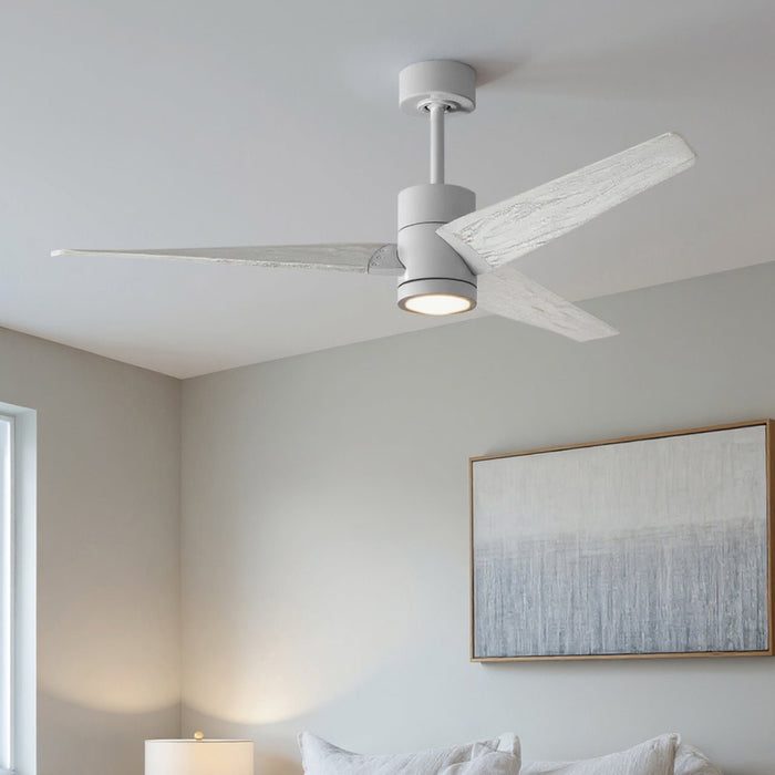 UMC9493 Casual Indoor/Outdoor Ceiling Fan, 12" (Plus Downrod) H x 52" W x 52" D, Gloss White Finish, Glimmereach Collection