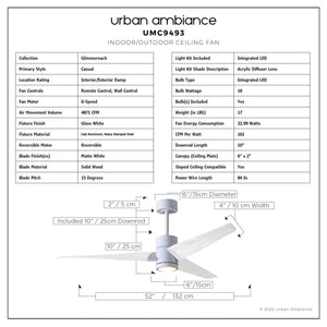 Urban Ambiance - Ceiling Fan - UMC9493 Casual Indoor/Outdoor Ceiling Fan, 12