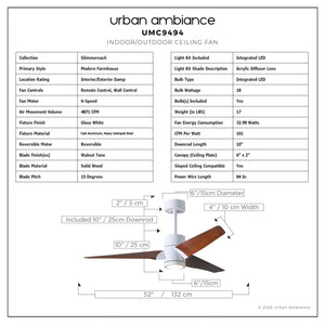 Urban Ambiance - Ceiling Fan - UMC9494 Modern Farmhouse Indoor/Outdoor Ceiling Fan, 12