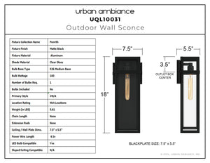 Urban Ambiance - Wall Sconce - UQL10031 Modern Farmhouse Outdoor Wall Sconce, 18''H x 7.5''W x 5.5''D, Matte Black Finish, Penrith Collection - 