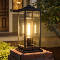 Urban Ambiance - Outdoor Post/Pier Light - UQL10040 Modern Farmhouse Outdoor Post Light, 19''H x 8.5''W x 8.5''D, Earth Black Finish, Quincy Collection -