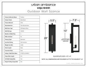 Urban Ambiance - Wall Sconce - UQL10091 Minimalist Outdoor Wall Sconce, 26.00''H x 5.50''W x 7.50''Dep, Matte Black Finish, Pacifica Collection - 