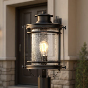 Urban Ambiance - Outdoor Post/Pier Light - UQL1010 Mid - Century Modern Modern Outdoor Post Light, 19.5"H x 10.5"W, Black Silk Finish, Cannes Collection - 