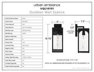 Urban Ambiance - Wall Sconce - UQL10101 Tudor Outdoor Wall Sconce, 16.75''H x 6.00''W x 7.50''Dep, Matte Black Finish, Marana Collection - 