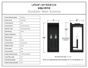 Urban Ambiance - Wall Sconce - UQL10112 Modern Outdoor Wall Sconce, 19.00''H x 7.00''W x 8.00''Dep, Earth Black Finish, Wheeling Collection - 