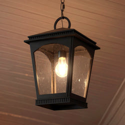 Urban Ambiance - Pendant - UQL10120 Colonial Outdoor Pendant, 17.50''H x 10.00''W x 10.00''Dep, Earth Black Finish, Kentwood Collection - 