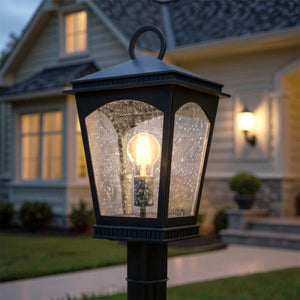 Urban Ambiance - Post Light - UQL10124 Colonial Outdoor Post Light, 19.25''H x 10.00''W x 10.00''Dep, Earth Black Finish, Kentwood Collection - 