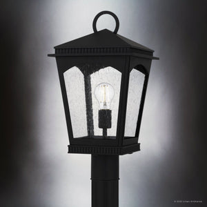 Urban Ambiance - Post Light - UQL10124 Colonial Outdoor Post Light, 19.25''H x 10.00''W x 10.00''Dep, Earth Black Finish, Kentwood Collection - 
