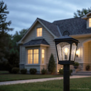Urban Ambiance - Post Light - UQL10124 Colonial Outdoor Post Light, 19.25''H x 10.00''W x 10.00''Dep, Earth Black Finish, Kentwood Collection - 