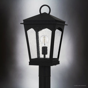 Urban Ambiance - Post Light - UQL10124 Colonial Outdoor Post Light, 19.25''H x 10.00''W x 10.00''Dep, Earth Black Finish, Kentwood Collection - 